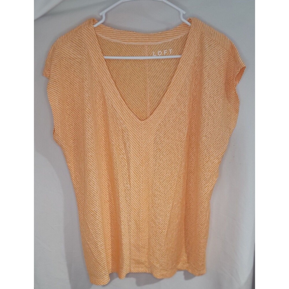 LOFT Womens Large Top Orange V Neck Sleeve Lightweight Casual Knit Tee Shirt